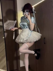 New Chinese Style Cheongsam Dress Short Sleeve Short Cheongsam Daily Wear Soft Girl Maid Uniform Halloween Christmas Cosplay Costume