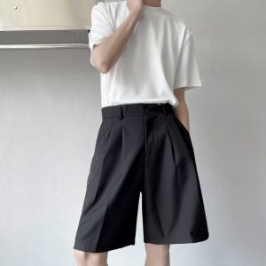 Naples Suit Shorts Mens Summer Fancy Suit Pants Draping Effect Ice Silk Pants Japanese Style Straight-leg Cropped Pants