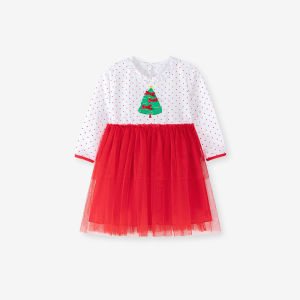 Adorable Little Maven Christmas Style Girls Dress Cotton Gauze Skirt Soft Handling Long Sleeve round Dot Pattern Autumn Wear
