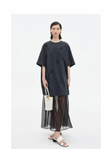 Spliced Acetate Blended Weave Dress Set Loose Fit Summer Dress