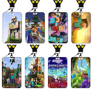 My World Card Holder Meal Card School Card Bus Pass Student Water Card Certificate Work Permit Badge Certificate Holder School Card Keychain with Lanyard Halterneck Work Card Creeper Boys Surrounding the Game