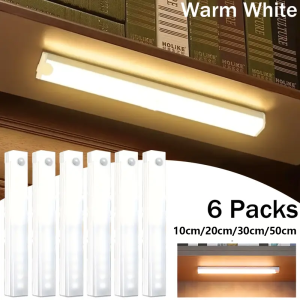 6pcs LED Motion Sensor Cabinet Light Wireless Rechargeable Ideal for Closet Kitchen Wardrobe StairsCorridor Night Light