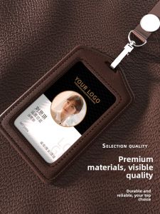 Premium Leather Card Holder with Lanyard for Lunch Card Work ID Badge Protection Rail Transport Employee Card Neck Strap Badge
