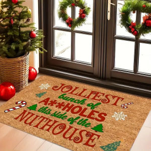 VIKAMA Christmas Plaid Puppy Doormat Holiday Non Slip Entry Rug Indoor Outdoor Winter Decor