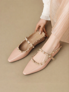 Josiny | Studded French Style Pointed Toe Mary Jane Slippers