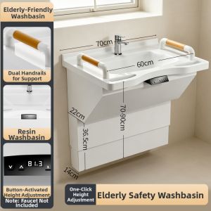 JIAWENHUA | Height Adjustable Bathroom Sink with Assist Rail Washbasin