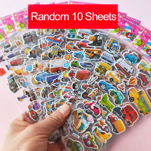 10 Sheets 3D Stickers for Kids Cartoon Vehicle Stickers kindergarten Reward Stickers for Studernt Toy Gift for Children Boy Girl