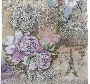 Party Napkin / Serviette (Paper) - Colour Floral Roses Eiffel Tower Print [NSP044]