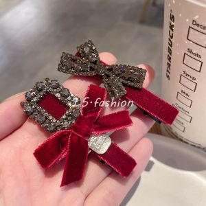 Red Velvet Butterfly Knot Diamond Duckbill Clip Elegant Personality Hair Clip Sporty Yoga Fitness Fans Supplies Gymnastics Aerobics Cheerleading Headwear