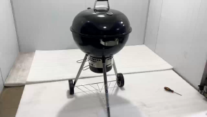 22-Inch BBQ Black Enamel Charcoal Grill with Trolley Wheels | Lid Thermometer | Easily cook 10-13 patties at a time!