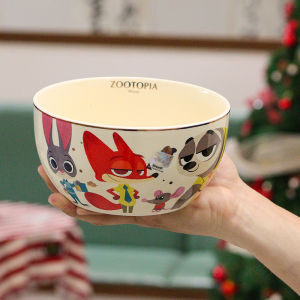 Ceramic Dining Set Coupled Gold-Decorated Rice Bowls Cartoon Animal City Design Cute High-Aesthetic Value Home Use Couples Bowls