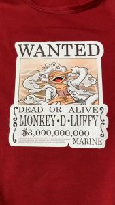 Setelan Kaos Anak Laki-Laki WANTED LUFFY Ukuran S-XL Hitam