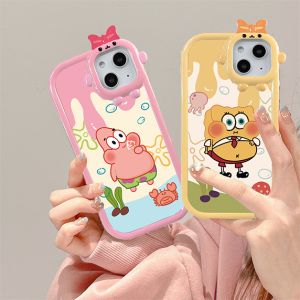 Rixuan กรณี OPPO A77S A57 2022 A17 A17K OPPO A55 A54 A76 A16K A15 A16 A5 A53 A12 OPPO A5s A15 Reno 5F A749573s916E52311K กรณีน้อยน่ารัก Monster เลนส์การ์ตูน Spongebob กันกระแทกโทรศัพท์ฝาครอบ