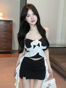 GUZILIAN | Pure Desire เสื้อคลุมไหล่ผู้หญิง ช่วงไหล่ดอกไม้ ทรงไม่สมมาตร เสื้อคลุมเปิดไหล่ ฤดูใบไม้ผลิและฤดูร้อน เซ็กซี่ เสื้อกั๊ก แขนสั้น