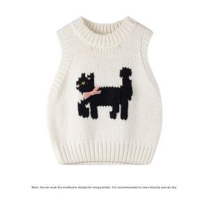 MUCMUKN | Hand-knitted Kitten Pattern Girls Woolen Vest
