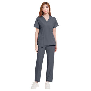 Basic Pro Medical Uniform Scrub Sets Women Men 2 Piece V Neck Top Drawstring Pants Pro Heather Nursing Slim Tunic XSY-42168