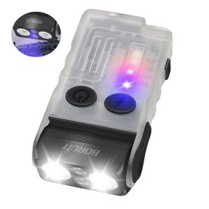 BORUiT V20-1 UV EDC LED Keychain Flashlight Type-C Rechargeable Torch Buzzer Work Light with Magnet Camping Pocket Lantern