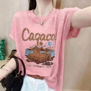 V.C.I | Summer New Pink Printed Lycocell Bamboo Jersey Short Sleeve T-Shirt