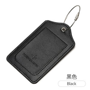 PU leather luggage tag with anti loss wire rope loop and built-in privacy protection cover suitable for luggage and travel bags