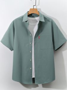 Áo Sơ Mi Nam Tay Ngắn Dáng Rộng Phong Cách Hàn Quốc Mùa Hè Thường Ngày Màu Trơn Đơn Giản Cỡ Lớn Trẻ Em Chất Liệu Polyester