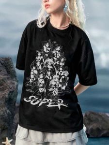 Bandai | Fun Trendy Dark Beauty Warrior Printed Street Cartoon Anime Vintage Top Japanese Ins Pure Cotton Men and Women
