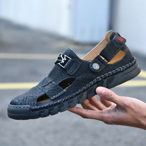 New Summer Breathable Men Sandals Fashion Roman Sandals Handmade Leather Men Slipper Outdoor Beach Mens Flip Flops Big Size 48