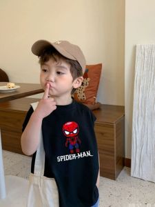 100% Pure Cotton Boys Cartoon Animation Sleeveless Vest Summer Fashionable Top Childrens Clothing round Neck T-Shirt