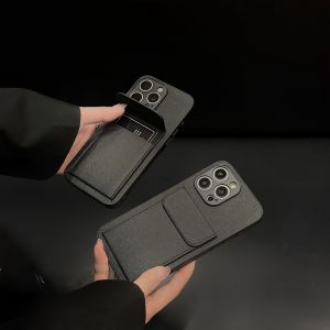 Black Magnetic Absorption Card Holder Phone Case with Cross Pattern Full Cover Soft Silicone for  16Promax 14 Anti-Fall Business Couple 17 High End Feels