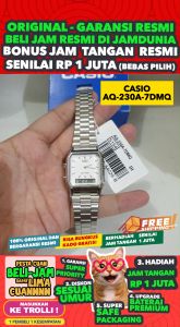 CASIO ORIGINAL - CASIO AQ-230A-7DMQ - WOMEN AND MEN- Abu-abu-Putih - Stainless - Jam dunia JD19ST # Jam Tangan Wanita Cewek Anti Air Digital Analog + CASIO AQ 230A 7D AQ-230A 230 A AQ230 AQ-230 AQ230A AQ-230A-7D $ WR0 STS KC7