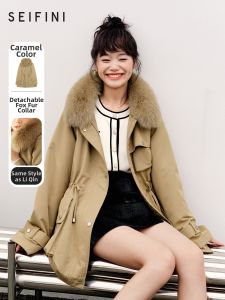 SEIFINI | Winter Hooded Fox Fur Trim Mid-length Parka