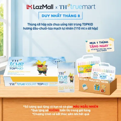 Thùng sữa chua uống tiệt trùng TH TOPKID hương dâu-chuối-lúa mạch tự nhiên 110ml x 48 hộp