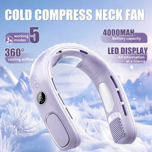 Portable Neck Fan 5 Speeds 4000mAh Rechargeable LED Display Quiet Cooling Fan with Ice Cooling Lightweight Hands-Free Fan