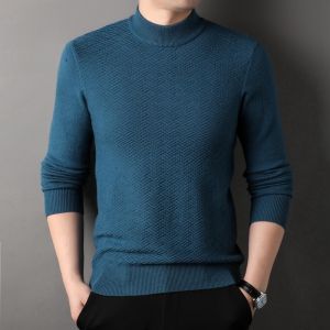 ROMON | Lormen Mens Knitted Sweater Thickened Half High Collar Autumn Winter New Style Warm Pure Color Base Layer Long Sleeve Business Casual