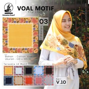 HIJAB SEGI EMPAT UMAMA VOAL MOTIF 01 / UMAMA SCRAF JILBAB SEGIEMPAT MODEL VOAL MOTIF 3 V.10 / UMAMA SQUARE HIJAB WANITA BAHAN COTTON VOAL UKURAN 110 X 110 CM