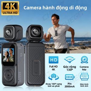 Camera Bỏ Túi 4K Hai Ống Kính Ghi Hình Vlog Di Động Với WiFi 180 Độ ° Camera Hành Động Thể Thao Chống Rung Có Thể Xoay Được