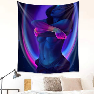 VIKAMA Dream Goddess Art Tapestry Elegant Female Starry Sky Purple Blue Gradient Living Room Sofa Background Wall Decoration