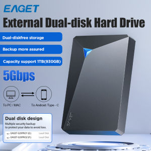 EAGET Dual Bay Portable External Mechanical Hard Drive G20 Pro 1TB USB3.0 Storage Compatible with PC/Laptop/TV/PS4/Xbox