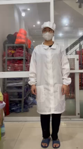 Set Áo Thân Dài Chống Tĩnh Điện Các Màu + Nón Vải Lưới Bọc Tóc Chống Tĩnh Điện Cho Công Nhân Phòng Sạch | Hình thật
