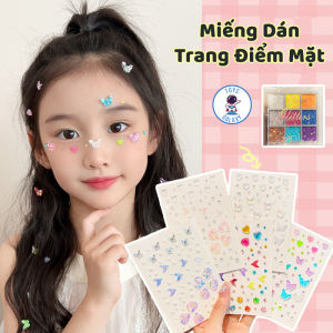 Miếng Dán Trang Điểm Mặt Cho Bé - Sticker Đá Dán Mặt Lấp Lánh Hình Bướm Trái Tim An Toàn Cho Trẻ Em
