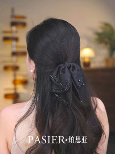 Black Silk Satin Hair Clip with Butterfly Knot Versatile Hair Accessories for Women Fashionable Hair Grips to Increase Volume