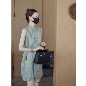 Summer Elegant French Style High End New Chinese Fashion Slim Sleeveless Dress