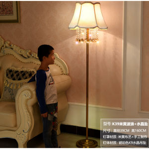 European Style Antiqued Bronze Glass Plate Floor Lamp Living Room Bedroom Study Coffee Table Crystal American Retro Vertical Table Lamp