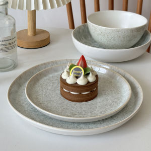 Nordic Style Ceramic Dining Set Salad Pasta Bowl Restaurant Simple Steak Plate Dishware Kit Home Use Soup Bowl round Shape