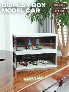 1:64 Car Showroom Dioramas Miniature Scene Layout Transparent Parking Lot Dust Cover Storage Boxes Display Case(With LED)