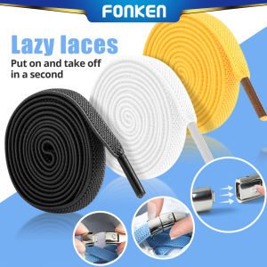 FONKEN 1 Pair Press Lock Shoelaces Without Ties 8MM Width Flat Elastic Laces Sneakers for Women No Tie Shoe Laces for Shoes Accessories