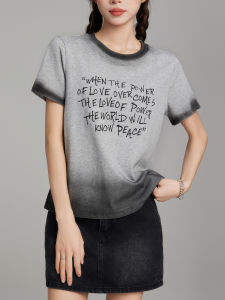 Áo Thun Tay Ngắn Màu Xám Cổ Tròn Dáng Rộng Phong Cách Mỹ Cổ Điển Dành Cho Nữ Mùa Hè 2024 Thiết Kế Mới Áo Thun Thường Ngày