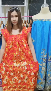 ชุดเดรสผ้าถุง ชุดนอนผ้าถุง ผ้านิ่ม สีไม่ตก ไม่ร้อน ใส่สบาย ชุดอยู่บ้าน ชุดนอน ชุดกระโปรงผ้าถุง แขนระบาย ชุดกระโปรง สินค้าขายดี Sook Living Mall