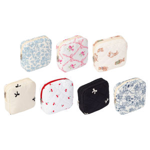2025 NEW- Cosmetic Bag for Women Quilted Travel Cosmetic Pouch Cartoon Cute Zipper Pouch Sanitary Napkin Storage Bag