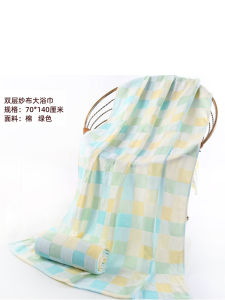 Double-Layer Gauze Newborn Baby Thin Easy Dry Cleaning Polyester Cotton Kids Adult Soft Small Bath Towel Blanket Gingham Blue Pink