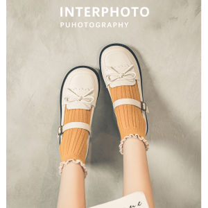 รองเท้า Mary Janes หนังแท้สำหรับผู้หญิง ฤดูใบไม้ผลิและฤดูใบไม้ร่วง สไตล์นักศึกษา โบว์ผีเสื้อ รองเท้า JK สำหรับเด็กผู้หญิง